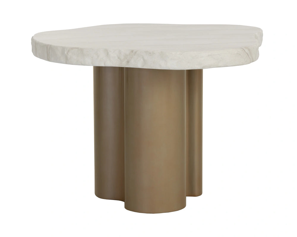 Sunpan Idris Outdoor Round Dining Table Travertine Concrete Top Antique Brass Base Patio 112747