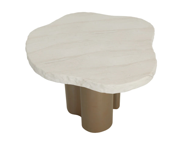 Sunpan Idris Outdoor Round Dining Table Travertine Concrete Top Antique Brass Base Patio 112747