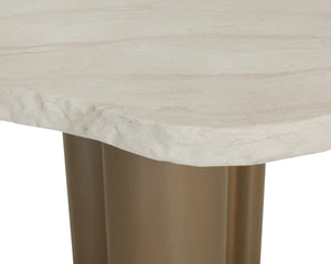 Sunpan Idris Outdoor Round Dining Table Travertine Concrete Top Antique Brass Base Patio 112747