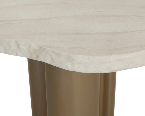 Sunpan Idris Outdoor Round Dining Table Travertine Concrete Top Antique Brass Base Patio 112747