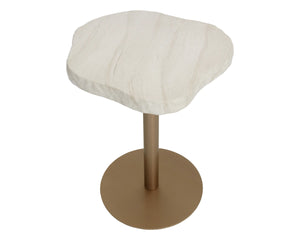 Sunpan Delmont Outdoor Bar Table Faux Travertine Concrete Top with Antique Brass Steel Base 112748