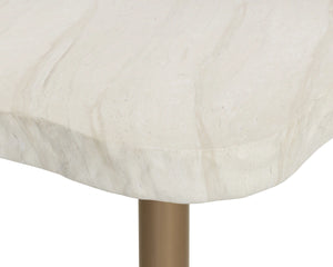 Sunpan Delmont Outdoor Bar Table Faux Travertine Concrete Top with Antique Brass Steel Base 112748