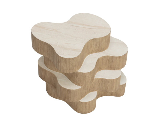 Sunpan Geddes Concrete Side Table Sculptural Travertine Finish Indoor Outdoor Accent Piece 112749
