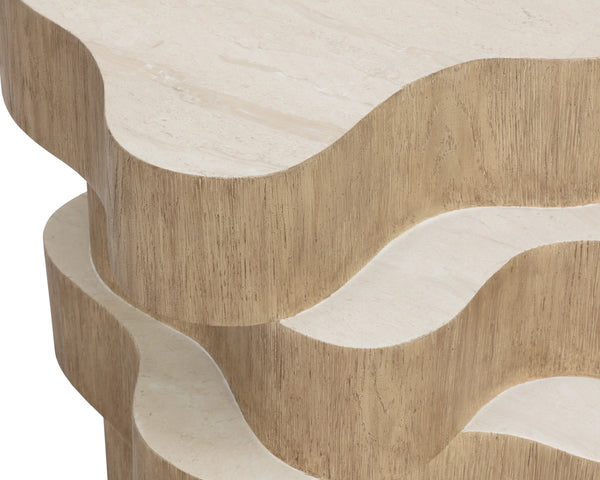 Sunpan Geddes Concrete Side Table Sculptural Travertine Finish Indoor Outdoor Accent Piece 112749