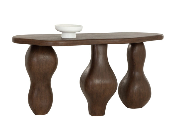 Sunpan Ines Sculptural Concrete Console Table with Architectural Three Leg Base for Entryways Brown 112750