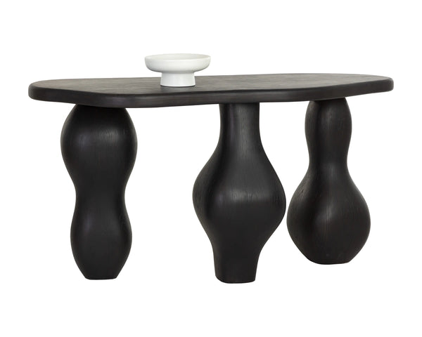 Sunpan Ines Sculptural Concrete Console Table with Architectural Three Leg Base for Entryways Black 112751