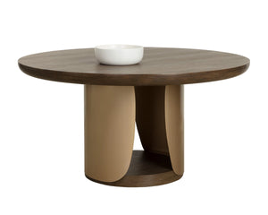 Sunpan Sultana Round Concrete Dining Table with Brushed Brass Pedestal Seats Six 112754