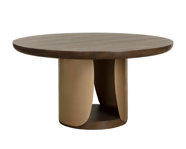 Sunpan Sultana Round Concrete Dining Table with Brushed Brass Pedestal Seats Six 112754