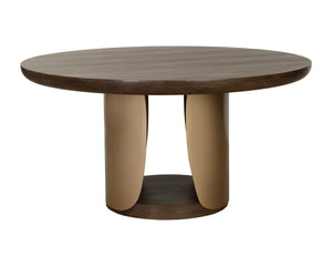 Sunpan Sultana Round Concrete Dining Table with Brushed Brass Pedestal Seats Six 112754