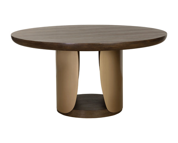Sunpan Sultana Round Concrete Dining Table with Brushed Brass Pedestal Seats Six 112754