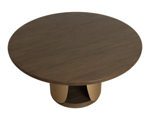 Sunpan Sultana Round Concrete Dining Table with Brushed Brass Pedestal Seats Six 112754