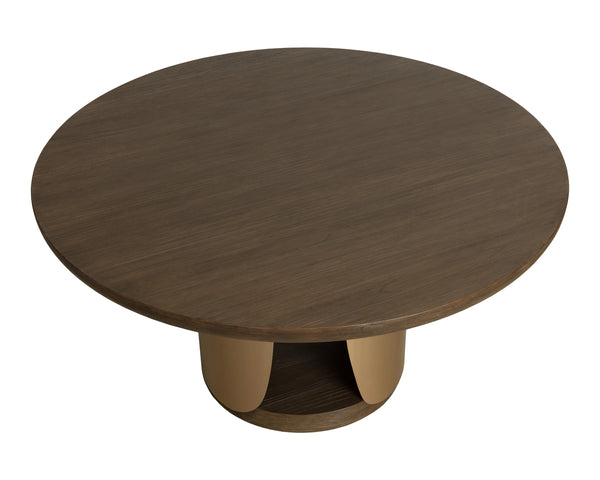 Sunpan Sultana Round Concrete Dining Table with Brushed Brass Pedestal Seats Six 112754