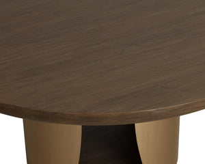Sunpan Sultana Round Concrete Dining Table with Brushed Brass Pedestal Seats Six 112754