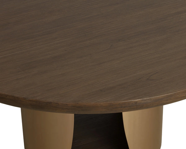 Sunpan Sultana Round Concrete Dining Table with Brushed Brass Pedestal Seats Six 112754