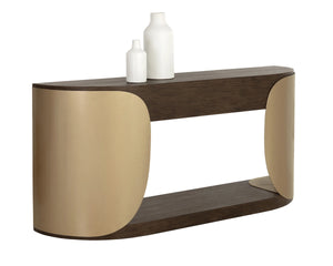 Sunpan Sultana Console Table Concrete and Brushed Brass Sculptural Entryway Statement Piece 112755