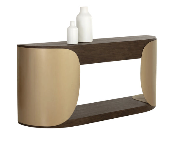 Sunpan Sultana Console Table Concrete and Brushed Brass Sculptural Entryway Statement Piece 112755