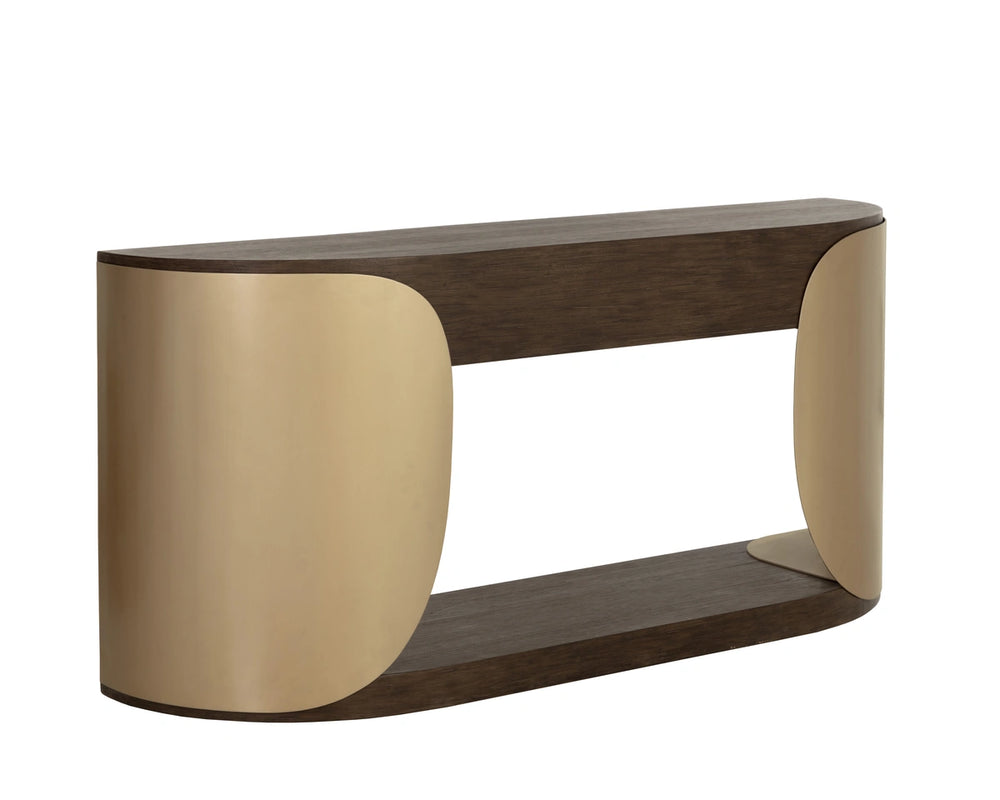 Sunpan Sultana Console Table Concrete and Brushed Brass Sculptural Entryway Statement Piece 112755