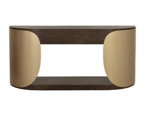 Sunpan Sultana Console Table Concrete and Brushed Brass Sculptural Entryway Statement Piece 112755