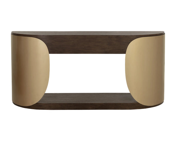 Sunpan Sultana Console Table Concrete and Brushed Brass Sculptural Entryway Statement Piece 112755