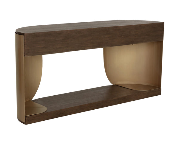 Sunpan Sultana Console Table Concrete and Brushed Brass Sculptural Entryway Statement Piece 112755