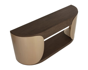 Sunpan Sultana Console Table Concrete and Brushed Brass Sculptural Entryway Statement Piece 112755