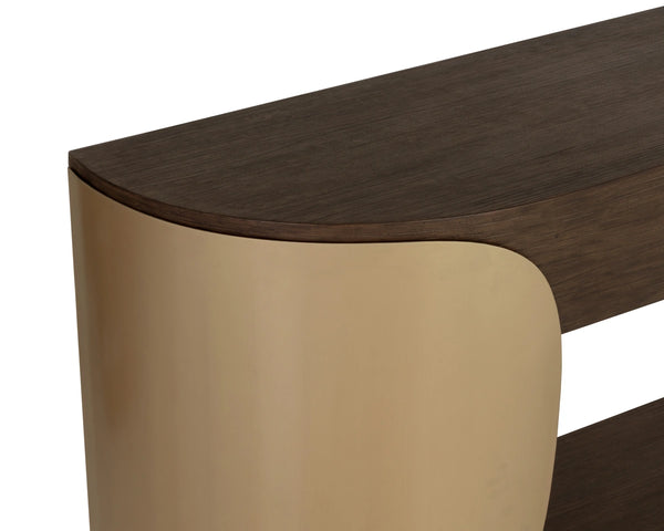 Sunpan Sultana Console Table Concrete and Brushed Brass Sculptural Entryway Statement Piece 112755