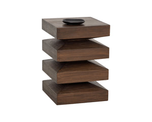 Sunpan Robarts Concrete End Table Brutalist Sculptural Design with Faux Wood Base for Living Rooms 112756