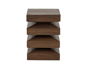 Sunpan Robarts Concrete End Table Brutalist Sculptural Design with Faux Wood Base for Living Rooms 112756