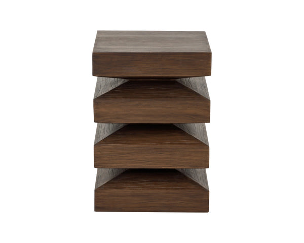 Sunpan Robarts Concrete End Table Brutalist Sculptural Design with Faux Wood Base for Living Rooms 112756