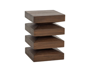 Sunpan Robarts Concrete End Table Brutalist Sculptural Design with Faux Wood Base for Living Rooms 112756