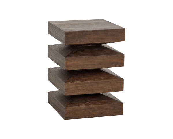 Sunpan Robarts Concrete End Table Brutalist Sculptural Design with Faux Wood Base for Living Rooms 112756