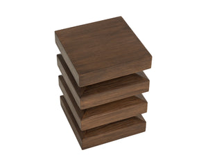 Sunpan Robarts Concrete End Table Brutalist Sculptural Design with Faux Wood Base for Living Rooms 112756