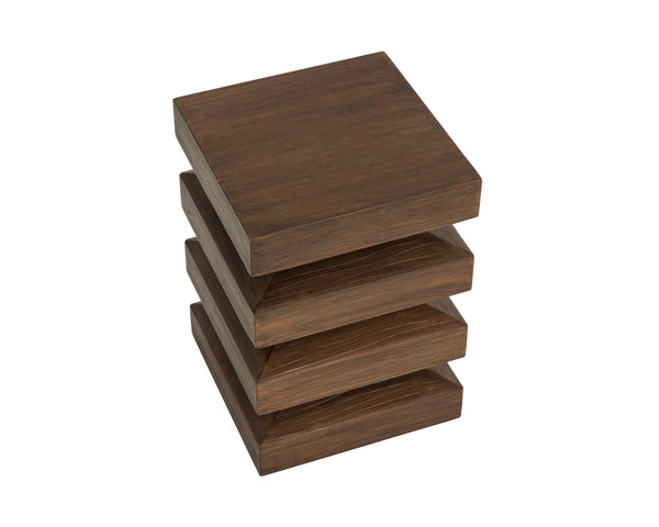 Sunpan Robarts Concrete End Table Brutalist Sculptural Design with Faux Wood Base for Living Rooms 112756