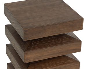 Sunpan Robarts Concrete End Table Brutalist Sculptural Design with Faux Wood Base for Living Rooms 112756