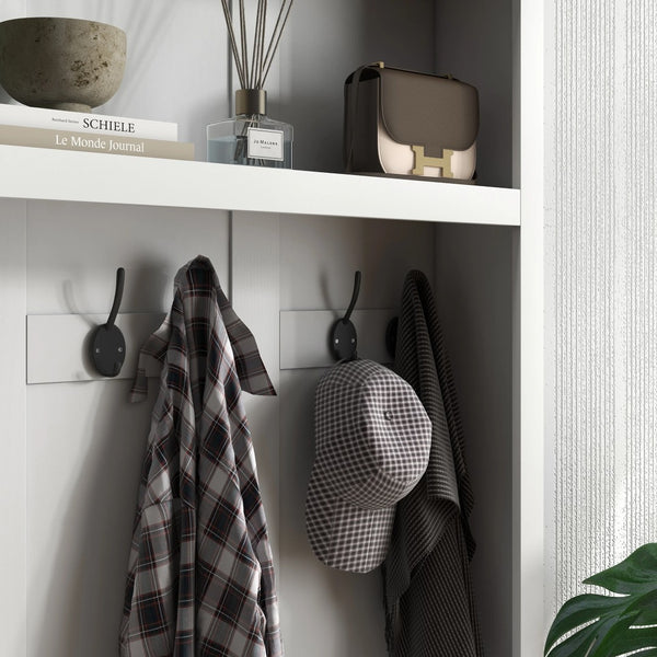 English Elm White Entryway Hall Tree with Cabinet Hooks Bench and Shelf for Mudroom Storage T3971S00061