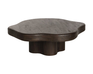 Sunpan Bellona Solid Acacia Wood Round Coffee Table Sculptural Pedestal Base Living Room Brown 112766