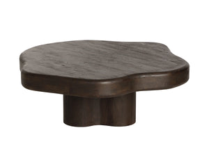Sunpan Bellona Solid Acacia Wood Round Coffee Table Sculptural Pedestal Base Living Room Brown 112766