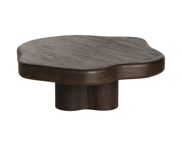 Sunpan Bellona Solid Acacia Wood Round Coffee Table Sculptural Pedestal Base Living Room Brown 112766