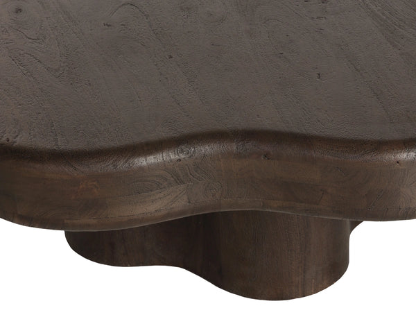 Sunpan Bellona Solid Acacia Wood Round Coffee Table Sculptural Pedestal Base Living Room Brown 112766