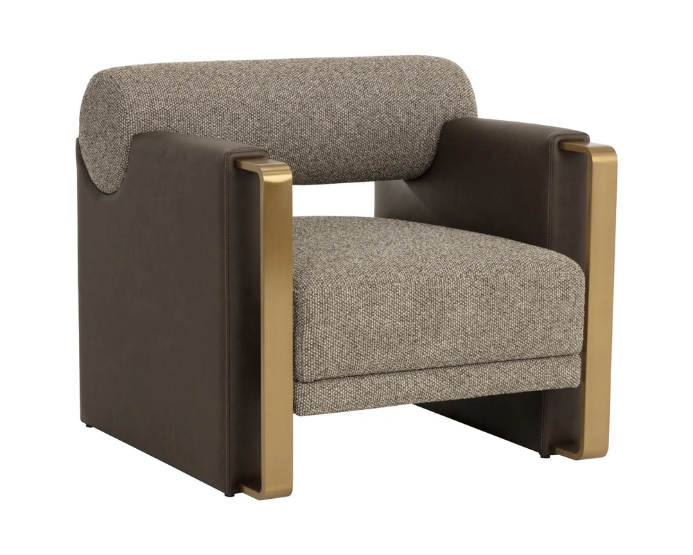 Sunpan Edgar Lounge Chair Two-Tone Fabric Faux Leather Gold Steel Arms Living Room 112771