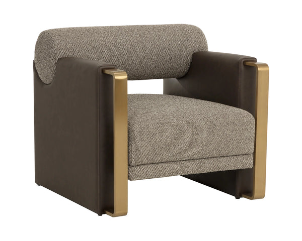 Sunpan Edgar Lounge Chair Two-Tone Fabric Faux Leather Gold Steel Arms Living Room 112771