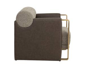 Sunpan Edgar Lounge Chair Two-Tone Fabric Faux Leather Gold Steel Arms Living Room 112771
