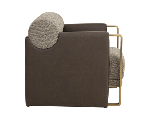 Sunpan Edgar Lounge Chair Two-Tone Fabric Faux Leather Gold Steel Arms Living Room 112771