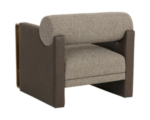 Sunpan Edgar Lounge Chair Two-Tone Fabric Faux Leather Gold Steel Arms Living Room 112771