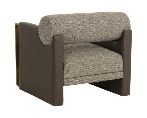 Sunpan Edgar Lounge Chair Two-Tone Fabric Faux Leather Gold Steel Arms Living Room 112771