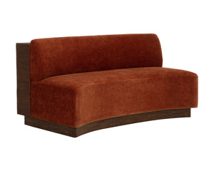 Sunpan Cinder Curved Upholstered Dining Banquette with Reeded Oak Panels and Textured Fabric 112773