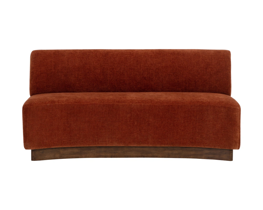 Sunpan Cinder Curved Upholstered Dining Banquette with Reeded Oak Panels and Textured Fabric 112773