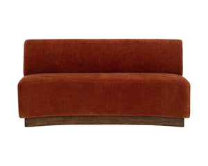 Sunpan Cinder Curved Upholstered Dining Banquette with Reeded Oak Panels and Textured Fabric 112773