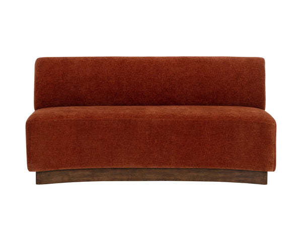Sunpan Cinder Curved Upholstered Dining Banquette with Reeded Oak Panels and Textured Fabric 112773