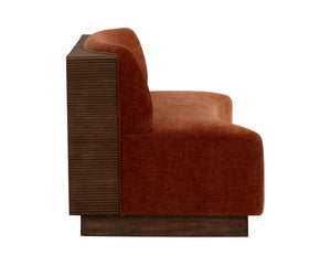 Sunpan Cinder Curved Upholstered Dining Banquette with Reeded Oak Panels and Textured Fabric 112773
